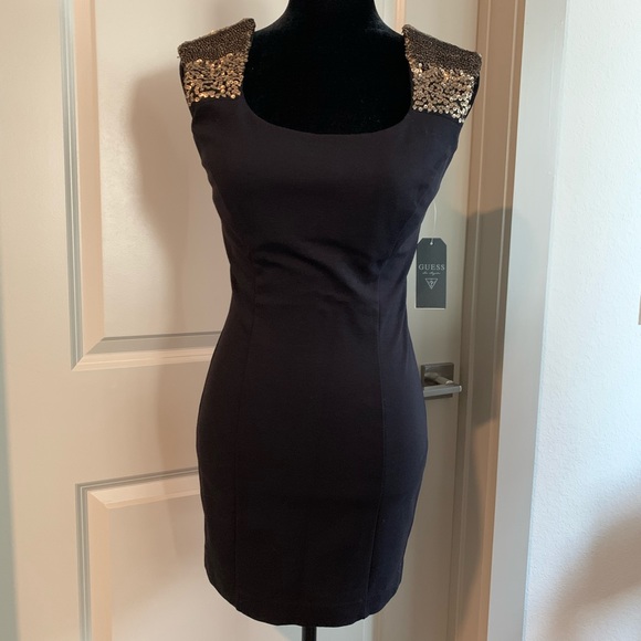 Black Guess Dress with Gold Sequin Straps - Picture 1 of 6